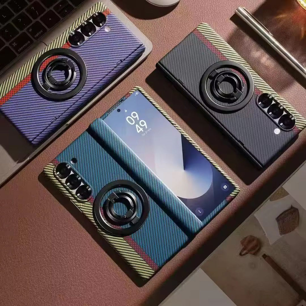 Carbon Fiber Case with Hinge Protection & Magnetic Metal Stand – Samsung Galaxy Z Fold 6 & Fold 7 – Front Glass, Premium 3 Colors