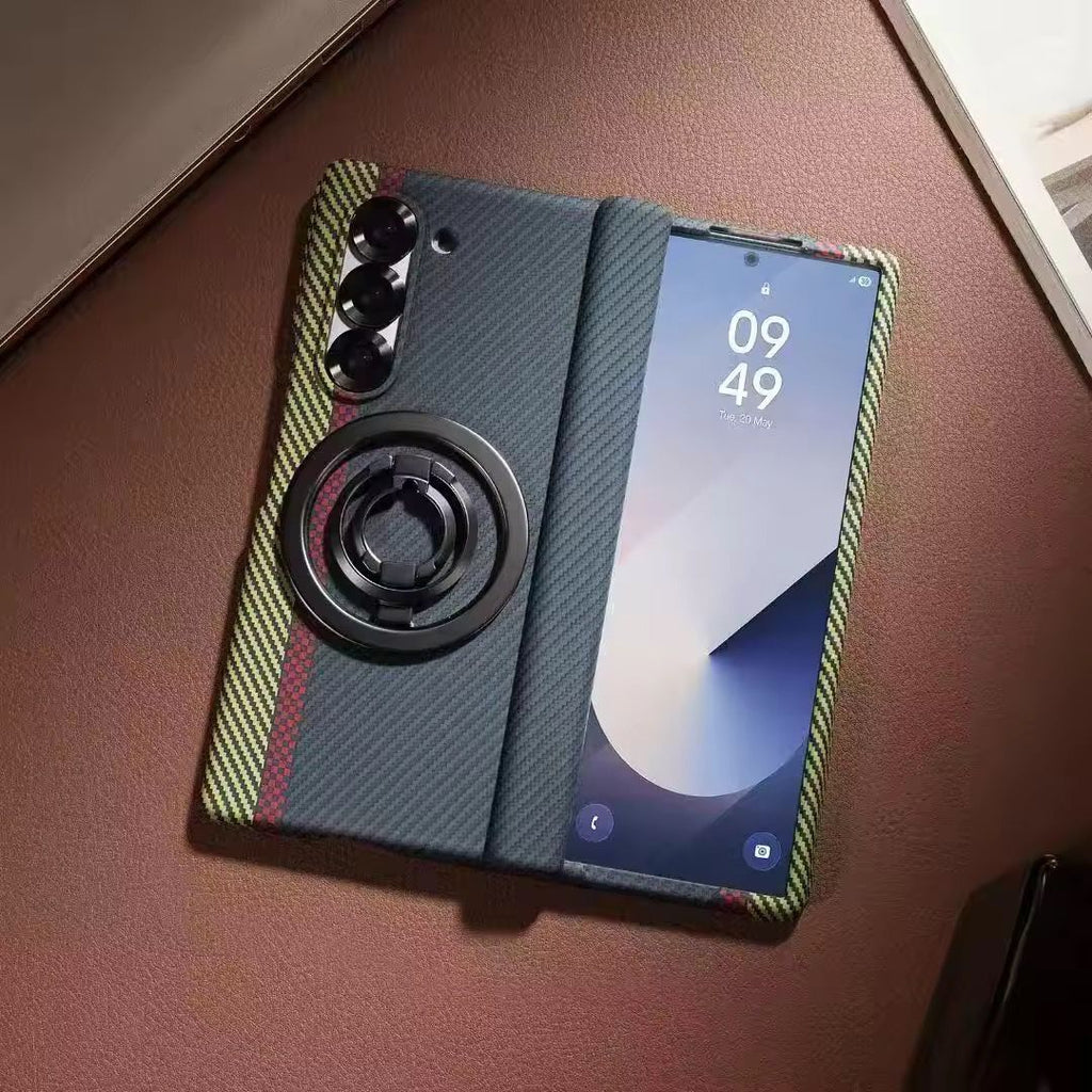 Carbon Fiber Case with Hinge Protection & Magnetic Metal Stand – Samsung Galaxy Z Fold 6 & Fold 7 – Front Glass, Premium 3 Colors