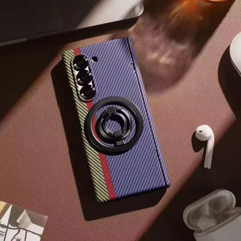 Carbon Fiber Case with Hinge Protection & Magnetic Metal Stand – Samsung Galaxy Z Fold 6 & Fold 7 – Front Glass, Premium 3 Colors