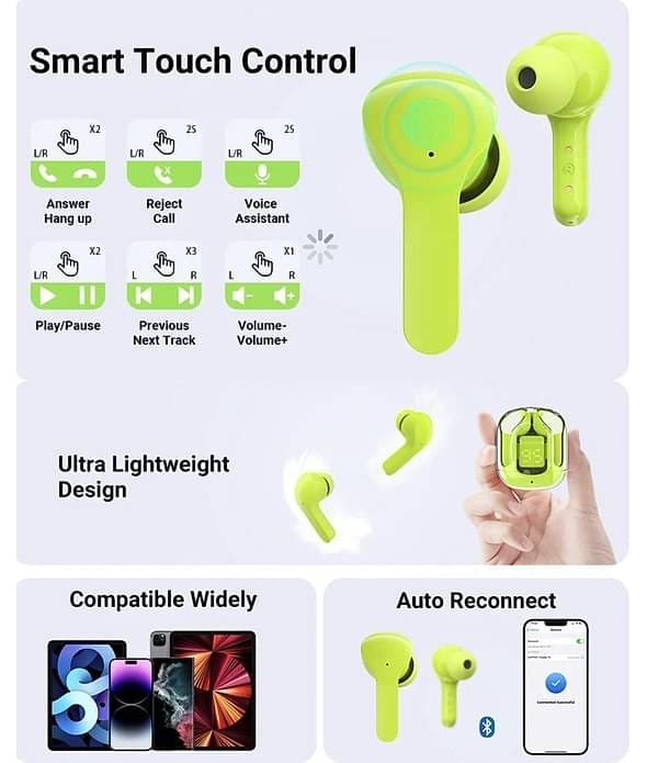Premium TWS Earbuds | Dual Mic ENC | Wireless 5.3 | HD Display Transparent Case