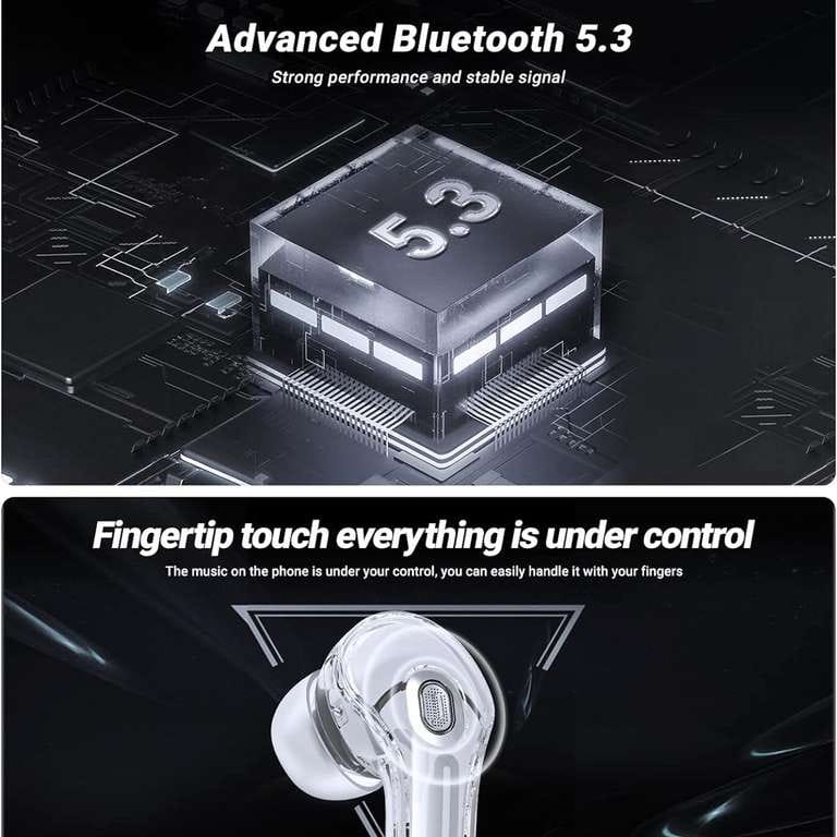 Premium TWS Earbuds | Dual Mic ENC | Wireless 5.3 | HD Display Transparent Case