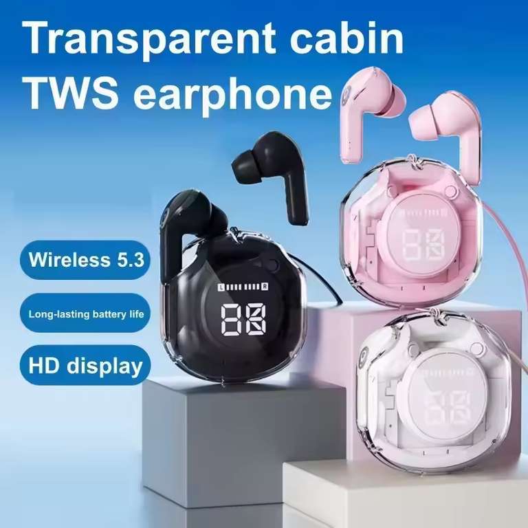 Premium TWS Earbuds | Dual Mic ENC | Wireless 5.3 | HD Display Transparent Case