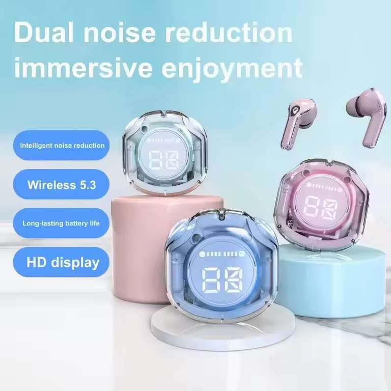 Premium TWS Earbuds | Dual Mic ENC | Wireless 5.3 | HD Display Transparent Case